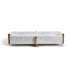Tozai Home White Marble Rectangular Tray with Gold Stand