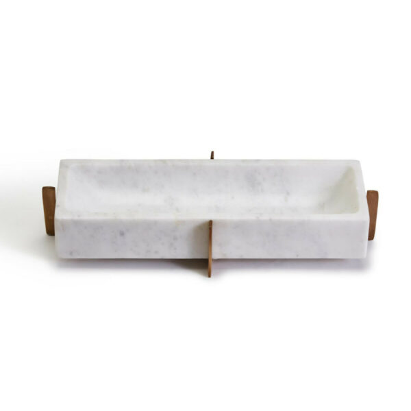 Tozai Home White Marble Rectangular Tray with Gold Stand
