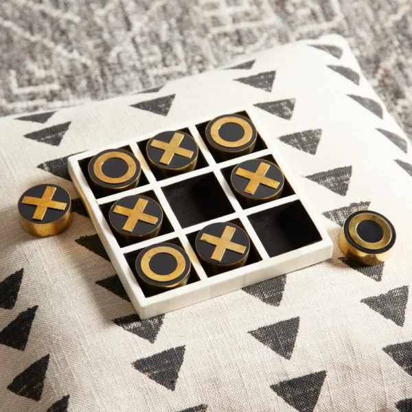 Noughts & Crosses Sculpture in Black Gold and White