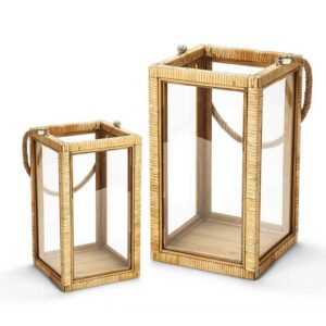 Two's Company Decorative Rattan Lanterns with Rope Handle