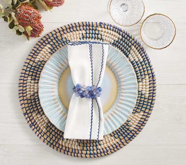 Kim Seybert Casbah Napkin in White & Blue - Set of 4 - Image 3