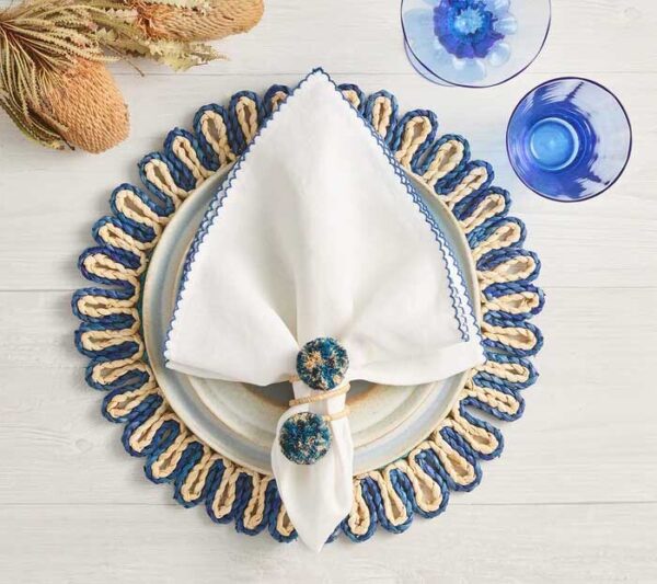 Kim Seybert Casbah Napkin in White & Blue - Set of 4 - Image 4