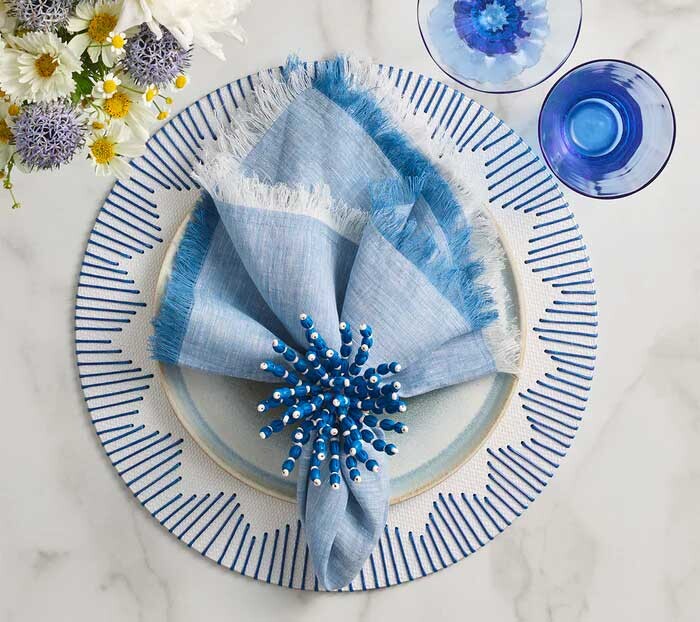 Kim Seybert Chambray Fringe Napkin in Blue - Set of 4 - Image 2