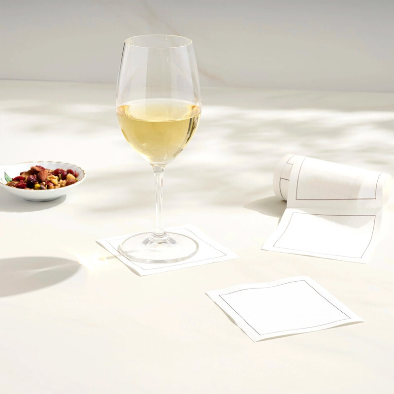 Table Theory Solid White Rabbit Cocktail Napkin with Gold Border - Image 2