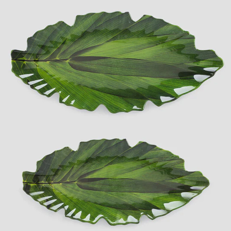 Zen-Bamboo-Leaf-Green-Melamine-2pc-Platter-Set